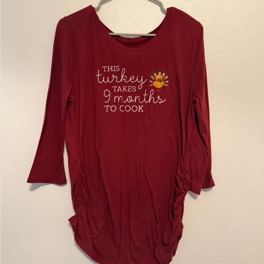 Motherhood Burgundy Maternity Top with Turkey Design